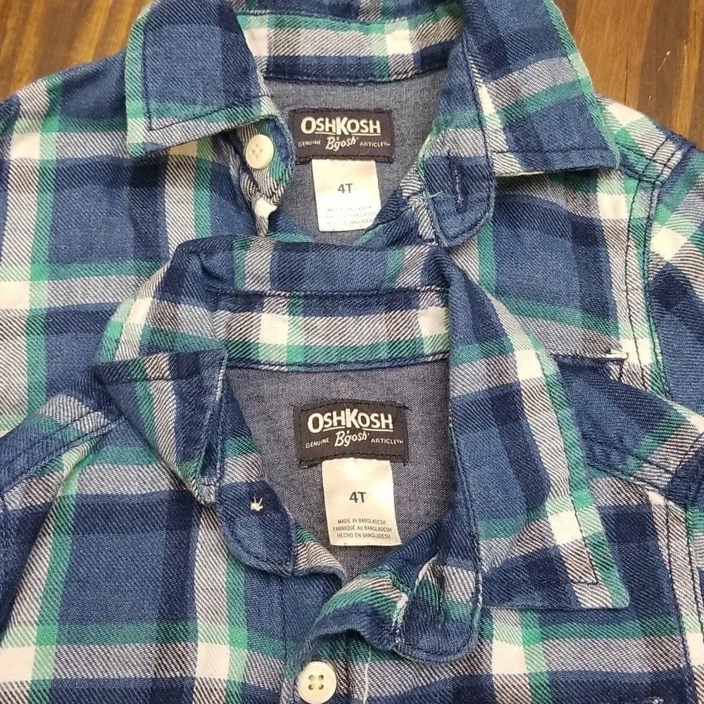 Oshkosh Matching Twin Flannel Buttondown Bundle 4T